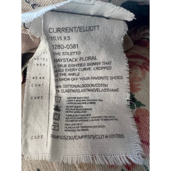 Current Elliott Ivory Floral Straight Skinny Low Rise Stretch Jeans Size 25-0 - Picture 9 of 10